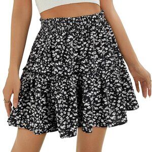 Womens Ruffle Mini Skirt 2025 Trendy Beach Vacation High Waisted Tiered A Line C